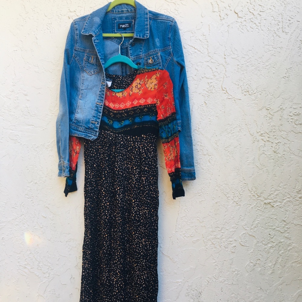 Hippie Boho size 4 jumpsuit &  small jean jacket